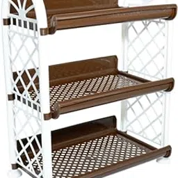MORVI Spectra 3 Tier Plastic Multipurpose Storage Organizer-Easy to Fit, Wall Hanging Durable & Lightweight Rack for Kitchen, Bathroom,Kids & Office - Space-Saving Rack| Set of 1 | Brown-picture-15