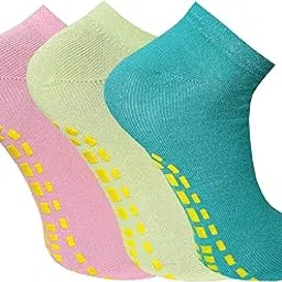 Socks For Women | Cotton Anti Skid Ankle length Socks for Gym, Yoga, jogging and running | Free-Size | 3 Pairs, Multi-Color-picture-34