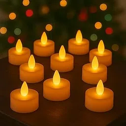 Varni Crafts 12 Pcs LED Tea Light Candles | Flameless, Smokeless Diyas | Decorative Acrylic Candles for Navratri Decoration for Home, Home Decor, Diwali, Deepawali, Festival Gifting (Warm Yellow) image 1