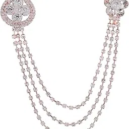 Traditional Dual Brooch with Layered Chain and American Diamond for Men’s Suits and Sherwanis-image-87