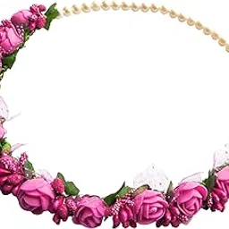 Elegant Pink Floral Tiara Headband for Women & Teens | Wedding, Baby Shower, Haldi Ceremony | Handmade Artificial Pearl Flower Crown-image-13