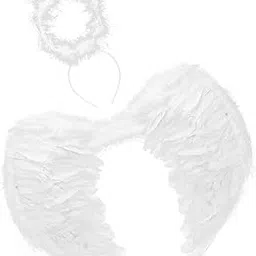 PartyToko PT White Angel Wings and White Halo Angel Costumes Angels Wing and Halo Cupid Wings Feather Wings for Halloween Whites and Halo Set-image-90