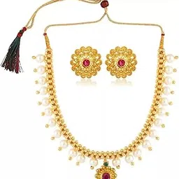 lila Traditional Wedding Maharashtrian Kolhapuri Thushi Necklace Saaj Thushi Mangalsutra Pendant Locket Necklace Set Jewellery Set with Jhumki Earring Combo image 1