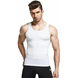 watthick Men's Athletic Compression Tank Top, White Cotton Blend Sleeveless Undershirt, Body Shaping Workout Vest-picture-24