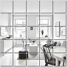 WallMarvel 28 pcs Big Square Silver Mirror Wall Stickers - Non-Glass Acrylic Mirror Decor for Hall, Bedroom & Kitchen Walls-picture-42