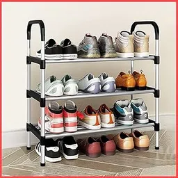 3-Shelves Heavy Metal Shoerack/Book Shelf/Multipurpose Storage Organiger/ (Black) (3-Tier)-picture-25