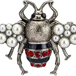knighthood White Red Stone Black Enamel Matte Silver and Gun Metal Power Dressing Bee with Pearls Brooch for Men-picture-15