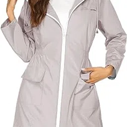 gudmart Women Hooded Ja et Waterproof Long Sleeve Elastic Waist Zip Trench Rain Coat Outerwear-picture-44