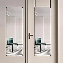 BEVERDY Full Length Mirror, Door Mirror, Over The Door Mirror Full Length, 14"x 48" Door Hanging, Rounded Corner, Wall Mirror, Full Body Mirror, Black image 1