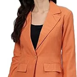 cottinfab Women Orange Solid Single-Breasted Long Sleeves Formal Blazer-picture-17