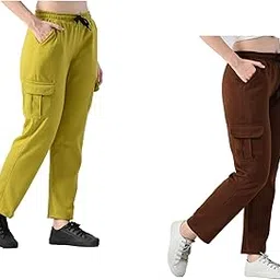 Women Solid Fleece Warm Cargo Lower Trackpants for Winter (Pack of 2)-image-29