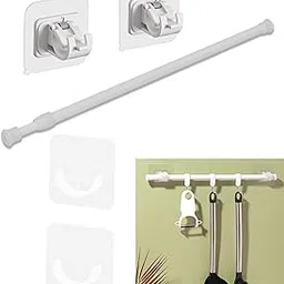 VayuSrot Drill Free Adjustable Rod for Clothes, Tension Curtain Rod Pipe 40-70cm, Including Four Hooks, No Damage Installation for Bathroom, Kitchen, Dorm, Apartment-picture-13