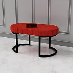 30 Inch Modern Round Entryway Bench: Decorative Ottoman for Bedroom, Living Room, Foyer Mudroom Hallway (Black Red)-image-23