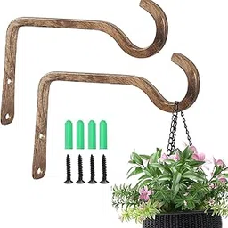 2 Pack 6 Inch Premium Decorative Metal Iron Wall Hook, Rustic Plant Hanger, Indoor Outdoor Gardening Bracket Hook, for Planters, Bird Feeders, Lanterns, Wind Chimes, by RIGHT+LEFT (Coffee)-picture-50