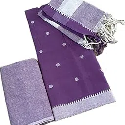 Womens South Cotton Un Stitched Temple Border With Weaved Butta Dress Material With Cotton Dupatta- Lavender-picture-12