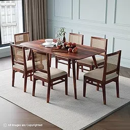 WOODY Furniture™ Solid Sheesham Wood Dining Table 6 Seater Set | Rattan Six Seater Dinning Table with 6 Cushioned Chairs for Home | Wooden Kitchen Dinner Table 6 Seater| (Honey Finish)-picture-30