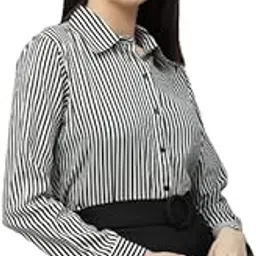 style quotient Women Black and White Stripe Polyester Regular Semi Formal Shirt-picture-33