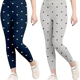 Sri GV Women’s & Girl’s Slim Fit Heart Printed Stretchable Jeggings - Navy&Light Grey, Ankle Length with (Free Size Pack of 2) (Multi Colour & Waist 26 to 34)-picture-20