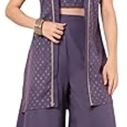 azira Printed Co-Ord's with Front Open Embellished Shrug With Flared Pant For Woman-picture-44