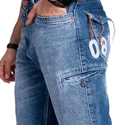 nostrum Men’s Blue Embroidered Jeans with Star Design Stylish Mid Rise Straight Fit Denim-picture-44