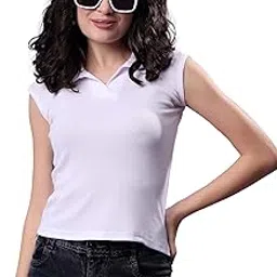 madfrog Women Solid Polo Neck Polyester Blend Sleeveless Regular Fit T-Shirt-picture-10