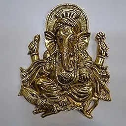 Collectible India Metal Lord Ganesha Wall Hanging Ganpati Lucky Feng Shui Wall Decor and Gifts(Size 10.5 x 8.5 Inches)-image-78
