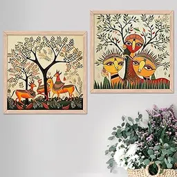 kotart Premium Gond wall art painting with frame for home decoration/Wall decor paintings for living room, Framed poster set for bedroom (Gond-pattern) Set of 2 Multicolor paintings (10x10 inch, B)-picture-20