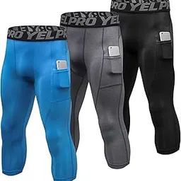 homgeel 3 Packs Men High Waist Yoga Pants Quick Dry Sports Pants Fitness Leggings Workout Pants with Pocket-picture-14