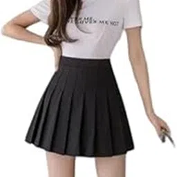 caracola Girl High Waist Pleated Skirt Short Skater Tennis Mini Above Knee for Women Stylish Long (Black)-picture-24