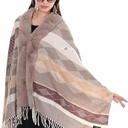 pick ur needs Elegant Winter Soft & Warm Woolen Shawl with Faux Fur Border Multi Color Pattern Scarf-picture-14