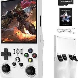 R36MAX Retro Handheld Game Console, 4.0 Inch IPS Screen, 64GB Memory, Portable Arcade Video Gaming Console Gift for Adults, Light White image 1