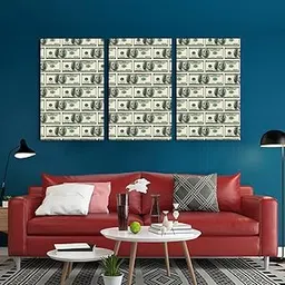 GADGETS WRAP Canvas Gallery Wrap Framed for Home Office Studio Living Room Decoration (3Part, 14x27inch Each) - Money Money Money-image-7