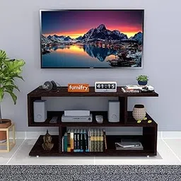S-Shape TV Unit/Set-Top Box Stand/Entertainment Unit Living Room/Engineered Wood TV Entertainment Unit/Suitable for 32" (31x16x15 inches, Brown)-picture-27