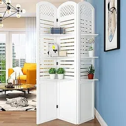DECORE DAZE Wooden Divider Partition Versatile Privacy Screen for Living Room Room Divider (6 Feet 3 Shelves) for Living Room/Bedroom/Office/Restaurant (White) (6 Feet 3 Panel with 3 Shelves)-picture-11