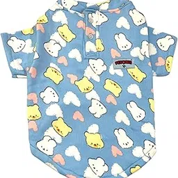 FETCHER Sky Blue Printed Bunny and Bear Fleece Sweatshirt with Button Closure and Sleeves for Winter Wear for Dogs and Cats-picture-56