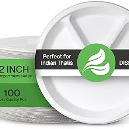 Alternuts 11-Inch 4-Compartment Disposable Bagasse Plates | Eco-Friendly, Biodegradable, Sugarcane Paper Plates | for Serving Dinner | Birthday, Wedding & Party | Round (100 Pcs)-picture-64