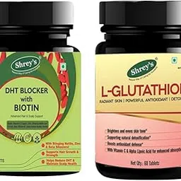 Shrey’s L-Glutathione + DHT Blocker with Biotin | Skin Brightening, Detox & Hair Fall Control | With Zinc, ALA, Nettle & Vitamin C | 60 Tablets Each – 2 Product Combo-picture-26