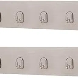HOKIPO Magic Sticker Series Self Adhesive Plastic Bathroom/Kitchen Wall Hook Rail for Hanging Napkin, Utensils, Key (Silver) - Pack of 2 image 1