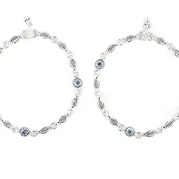 MDSC Elegant Leaf Design Blue Stone Anklet for Women & Girls - Traditional Antique Finish Foot Jewelry - Pack of 2-picture-28
