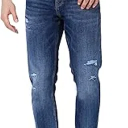 spykar Men Mid Blue Cotton Slim Fit Narrow Length Mild Distressed Low Rise Jeans (Skinny)-picture-21