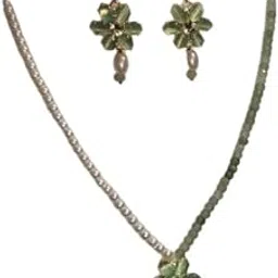 Elegant Pearl & Green Stone Jewelry Set – Floral Necklace with Matching Earrings for Women.-picture-28