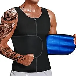 LMCOB Sauna Vest for Men Waist Trainer Vest with Zipper Workout Sauna Suit with Adjustable Waist Trimmer Belt-image-4