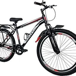 RALLEY GOLD Jaguar Series 26T Full Size Bicycle with Carrier | Front Suspension | Double Wall Alloy Rims | Power Brakes (Black/Red) 18 Inches-image-71