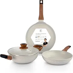 Bergner Ivory Granite Non-Stick 4 Pcs Cookware Set - 24cm/2.5L Kadai with Lid, 24cm Frypan, 28cm Dosa Tawa, 3-Layer Marble Healthy Coating, PFOA Free, Forged Aluminium - Induction and Gas Stove Ready-picture-59