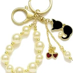 ringzanio Bag Charm | Cherry Charm | Pearl Design With Cherry and Kitty Charm Keychain | Bag Charms for handbags keychain Unique Key Chains for Women Key Ring for Girls Cherry Charms for Bags-picture-26