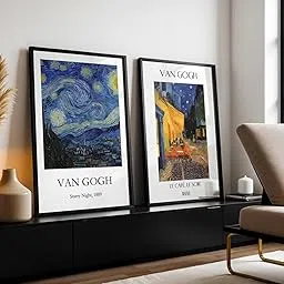 Waltractive Vincent Van Gogh Paintings Poster Wall Art Framed - Available in 10x13 and 13x19 Inches - Perfect Wall Decor for Bedroom and Dorm for Decoration for Art Lovers (Starry Night + Cafe Terrace, 9x13 Inch)-picture-30