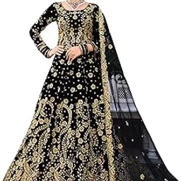 anaadih Women's Embroidered Free Size Traditional Tafeta Velvet Lehenga Choli with Net Dupatta Black_ML_11-picture-47