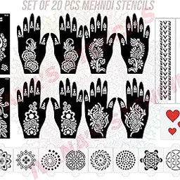 Ivana's Set of 20 Pcs Combo Pack, Reusable Mehandi Design Sticker Stencils for Both Hand | Stencil for Mehandi Design | Quick and Easy to Use, for Girls, Women, Kids & Teen, D-2277-picture-38