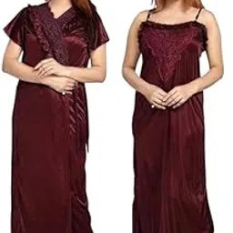 Women's Satin Pack of 2 Nighty Nightwear Dress-picture-54