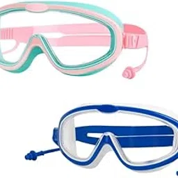 Proberos® 2 Pack Kids Swimming Goggles with Ear Plugs, Leakproof Anti-Fog UV Protection Adjustable Swim Goggles for Boys & Girls 3-16 Years, Durable Silicone Frame, Comfortable Fit (Pink+Blue)-image-28